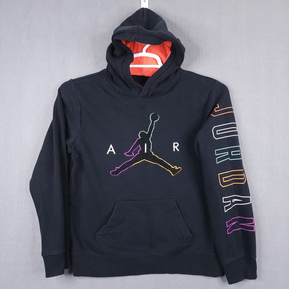 Jordan Boys Large Black Air Jumpman Neon Graphic Fleece Pullover Hoodie 6680-023